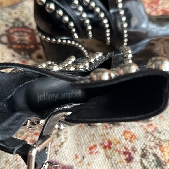 Studded Black Ankle Boots patent Jeffrey Campbell stylish booties - Picture 5 of 9